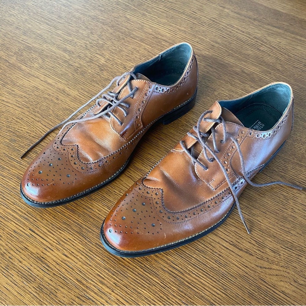 Stacy Adams Garrison Wing-Tip Oxfords Cognac Brown Tan